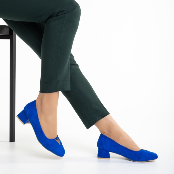 Pantofi dama albastri din material textil cu toc Briella - Kalapod.net