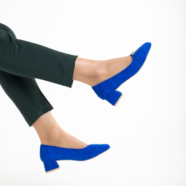 Pantofi dama albastri din material textil cu toc Briella, 6 - Kalapod.net