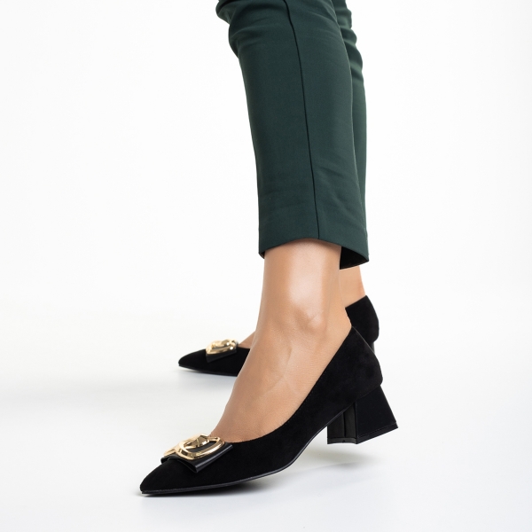 Pantofi dama negri din material textil cu toc Milani - Kalapod.net
