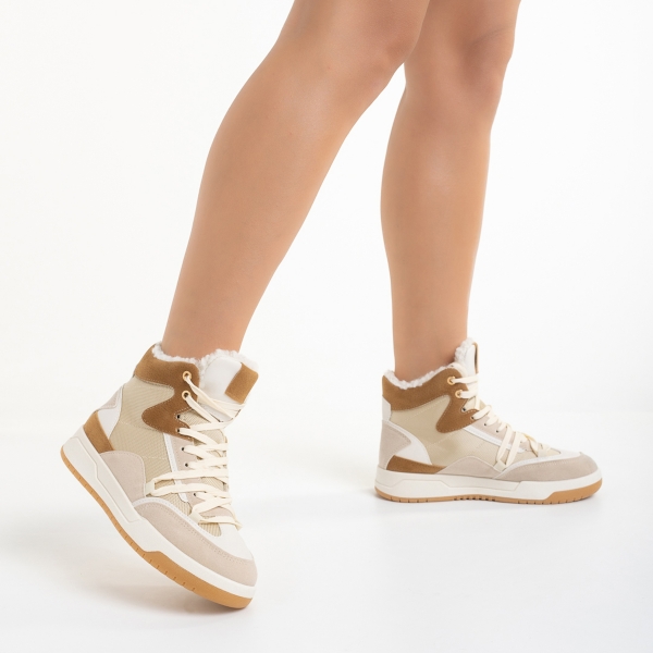 Pantofi sport dama bej din piele ecologica si material textil Reveca - Kalapod.net