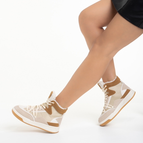 Pantofi sport dama bej din piele ecologica si material textil Reveca, 5 - Kalapod.net