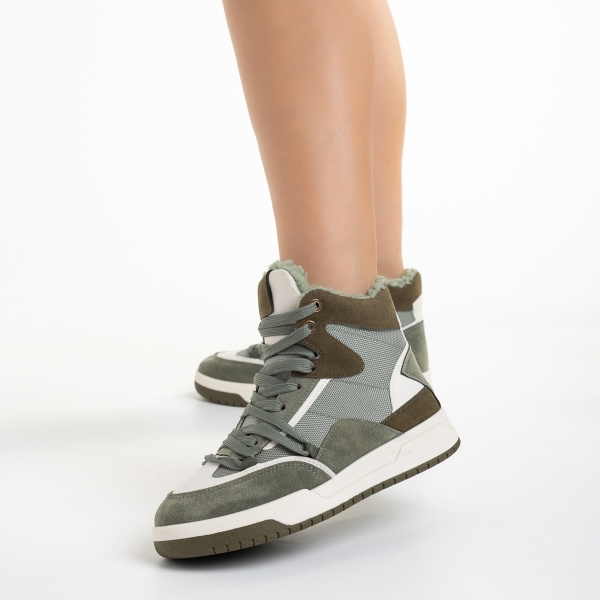 Pantofi sport dama verzi din piele ecologica si material textil Reveca, 3 - Kalapod.net