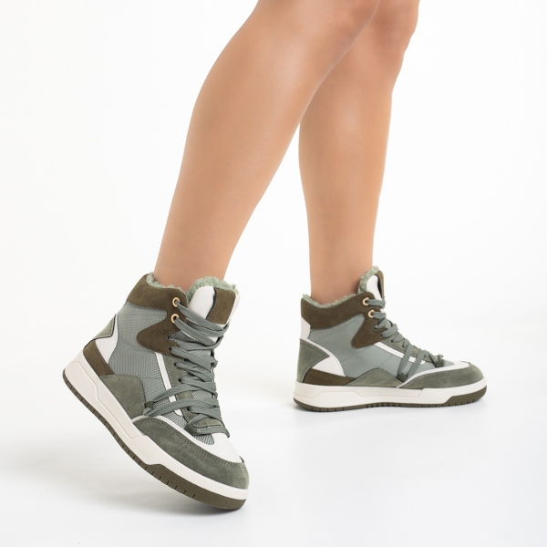 Pantofi sport dama verzi din piele ecologica si material textil Reveca - Kalapod.net