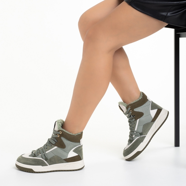 Pantofi sport dama verzi din piele ecologica si material textil Reveca, 5 - Kalapod.net