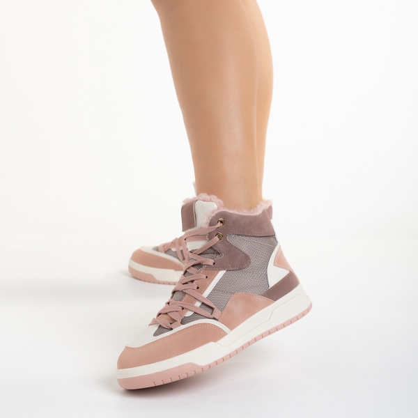 Pantofi sport dama roz din piele ecologica si material textil Reveca, 3 - Kalapod.net