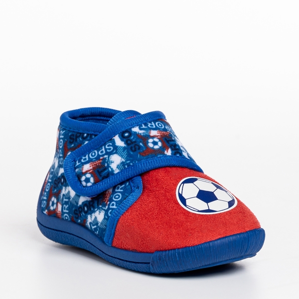 Papuci copii rosii cu albastru din material textil Solina - Kalapod.net