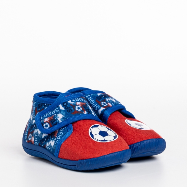 Papuci copii rosii cu albastru din material textil Solina, 3 - Kalapod.net