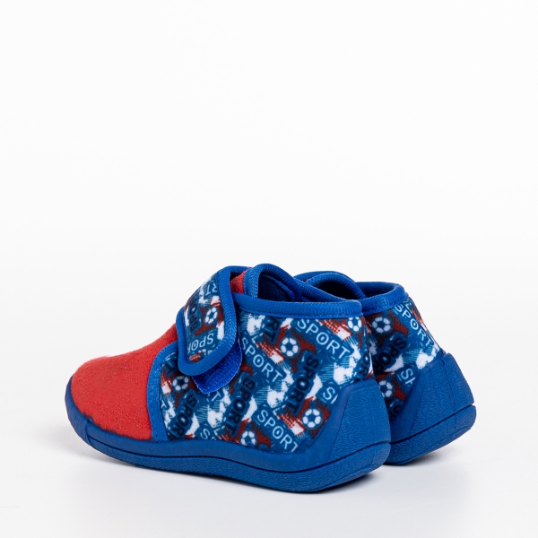 Papuci copii rosii cu albastru din material textil Solina, 4 - Kalapod.net