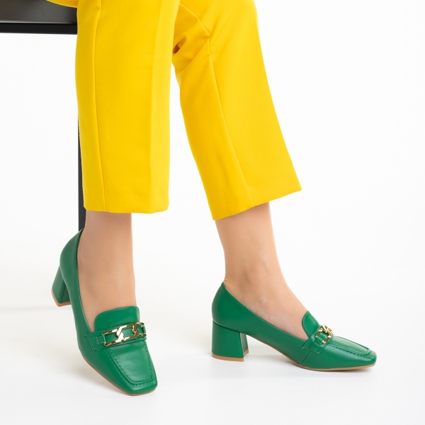 Pantofi dama verzi din piele ecologica cu toc Renaye - Kalapod.net