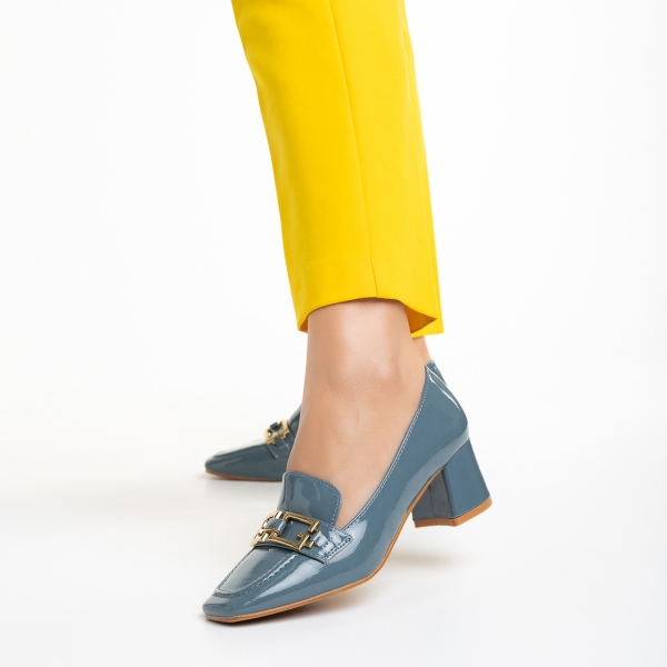 Pantofi dama albastri din piele ecologica lacuita cu toc Reneisha, 3 - Kalapod.net
