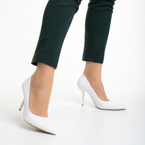 Pantofi dama albi din piele ecologica cu toc Leya, 3 - Kalapod.net