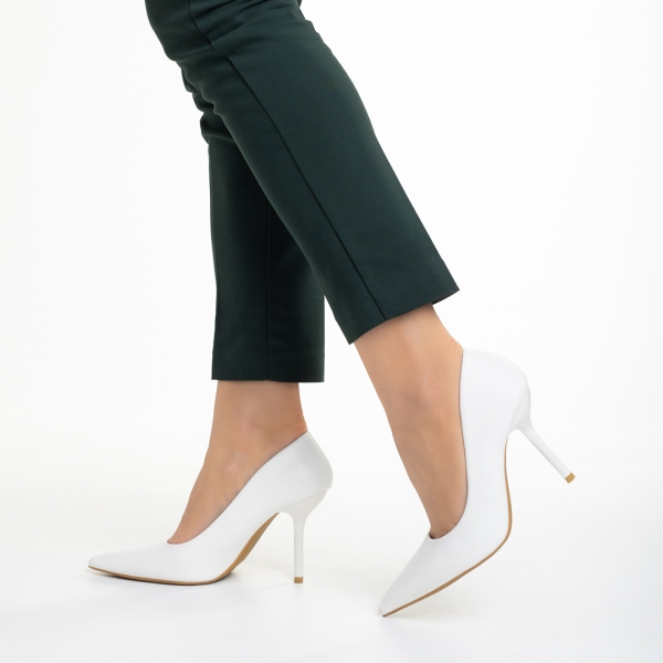 Pantofi dama albi din piele ecologica cu toc Leya, 4 - Kalapod.net