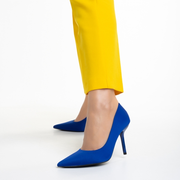 Pantofi dama albastri din material textil cu toc Emelda, 3 - Kalapod.net