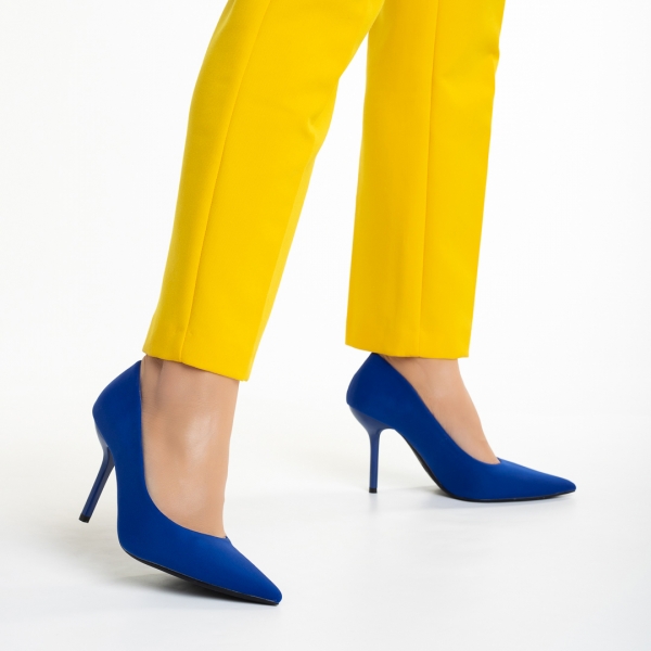 Pantofi dama albastri din material textil cu toc Emelda, 4 - Kalapod.net