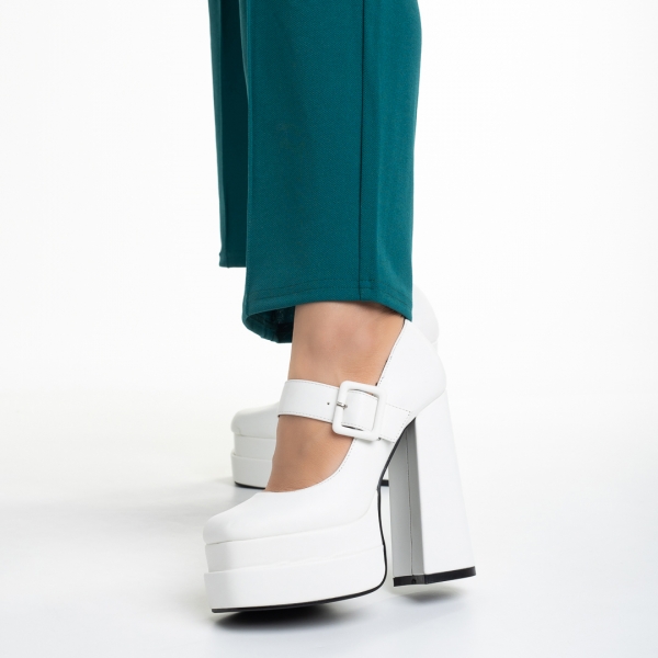 Pantofi dama albi din piele ecologica cu toc Beatrix, 3 - Kalapod.net