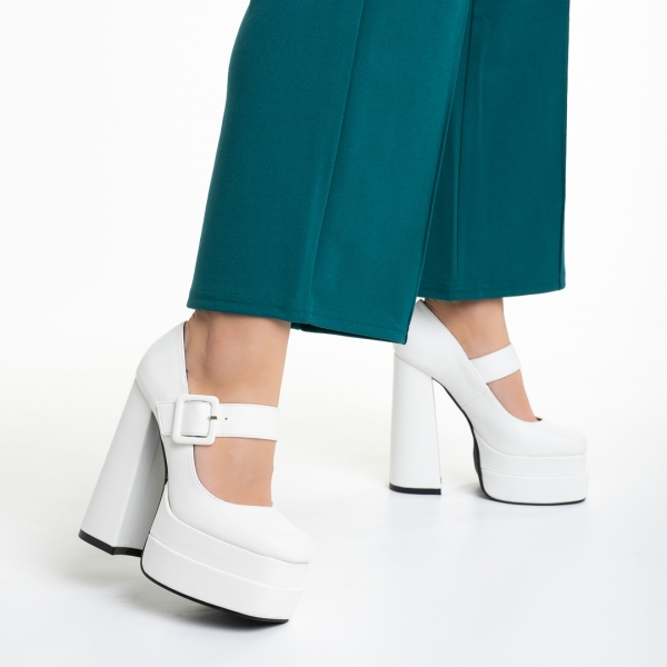 Pantofi dama albi din piele ecologica cu toc Beatrix, 4 - Kalapod.net