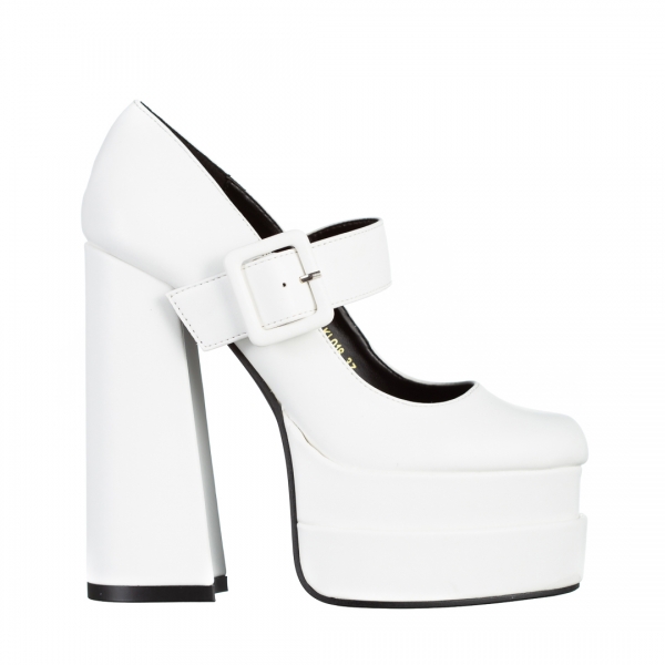 Pantofi dama albi din piele ecologica cu toc Beatrix, 2 - Kalapod.net