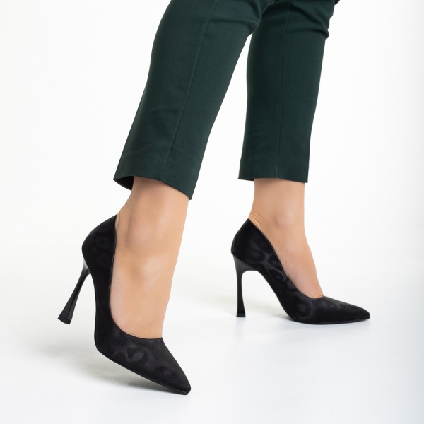 Pantofi dama negri din material textil cu toc Zaida, 5 - Kalapod.net