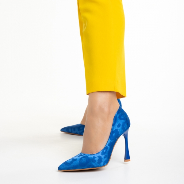 Pantofi dama albastri din material textil cu toc Zaida, 3 - Kalapod.net