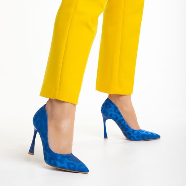 Pantofi dama albastri din material textil cu toc Zaida, 4 - Kalapod.net