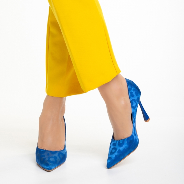 Pantofi dama albastri din material textil cu toc Zaida, 5 - Kalapod.net
