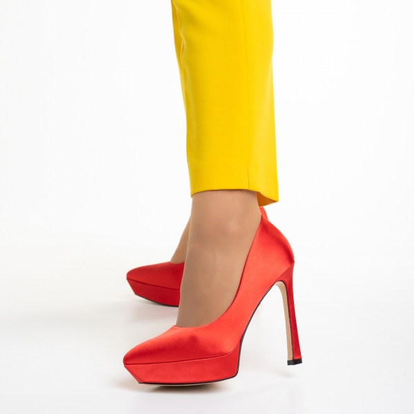 Pantofi dama rosii din material textil cu toc Coriana, 3 - Kalapod.net