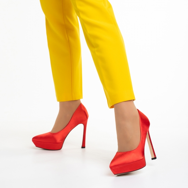 Pantofi dama rosii din material textil cu toc Coriana, 4 - Kalapod.net