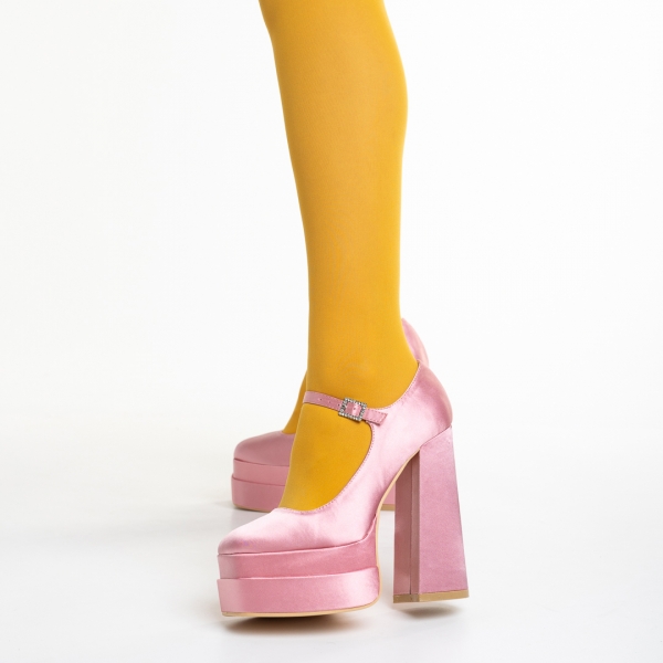 Pantofi dama roz din material textil cu toc Caira, 3 - Kalapod.net