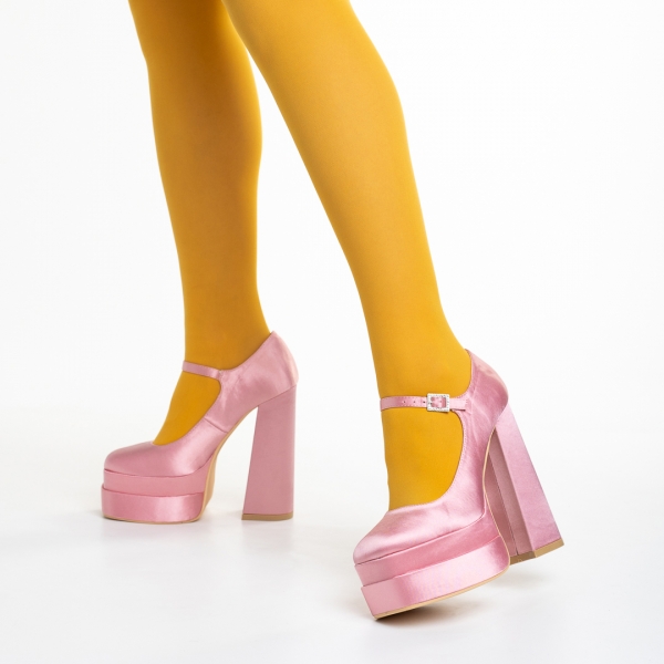 Pantofi dama roz din material textil cu toc Caira - Kalapod.net