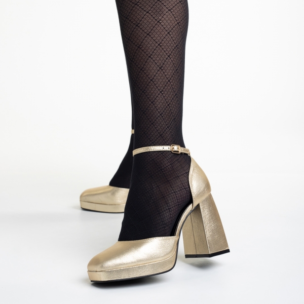 Pantofi dama aurii din piele ecologica cu toc Oneka, 3 - Kalapod.net