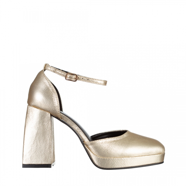 Pantofi dama aurii din piele ecologica cu toc Oneka, 2 - Kalapod.net