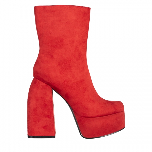 Botine dama rosii din material textil cu toc Edie, 2 - Kalapod.net