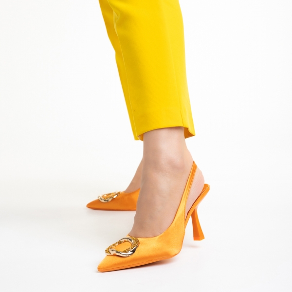Sandale dama portocalii din material textil Caelin, 3 - Kalapod.net