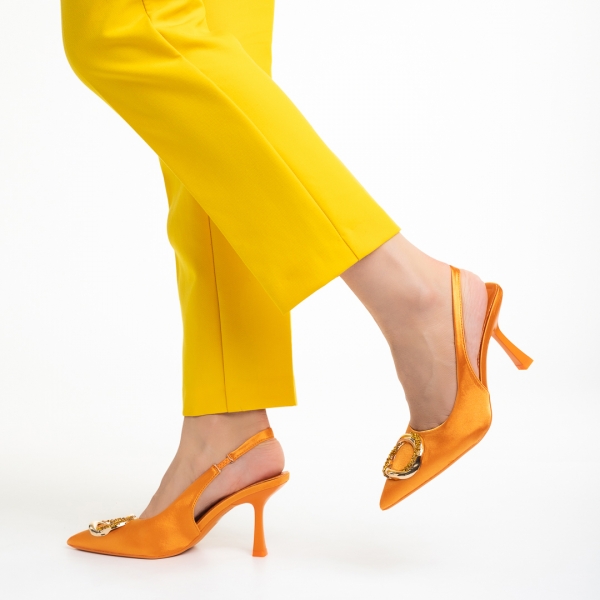 Sandale dama portocalii din material textil Caelin, 4 - Kalapod.net