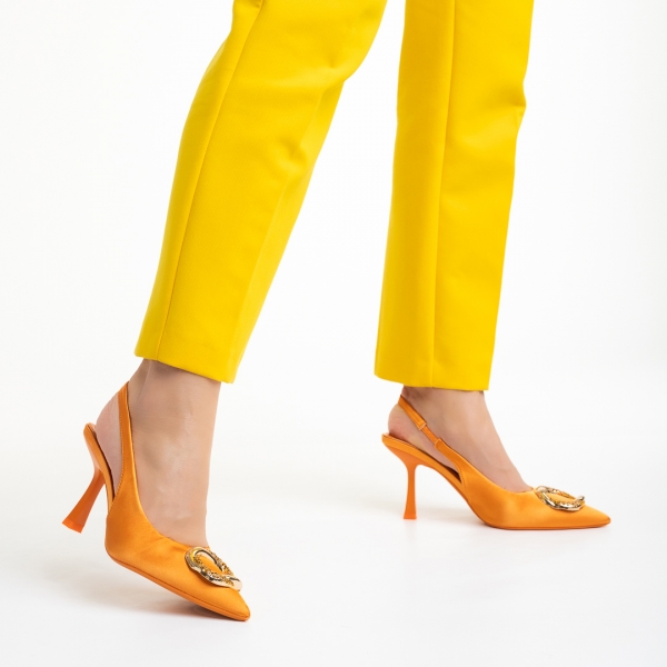 Sandale dama portocalii din material textil Caelin, 5 - Kalapod.net