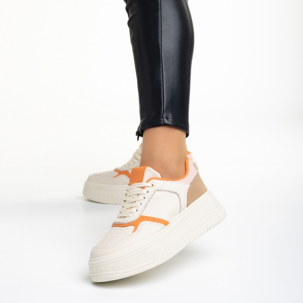 Pantofi sport dama bej cu portocaliu din piele ecologica Tayah - Kalapod.net