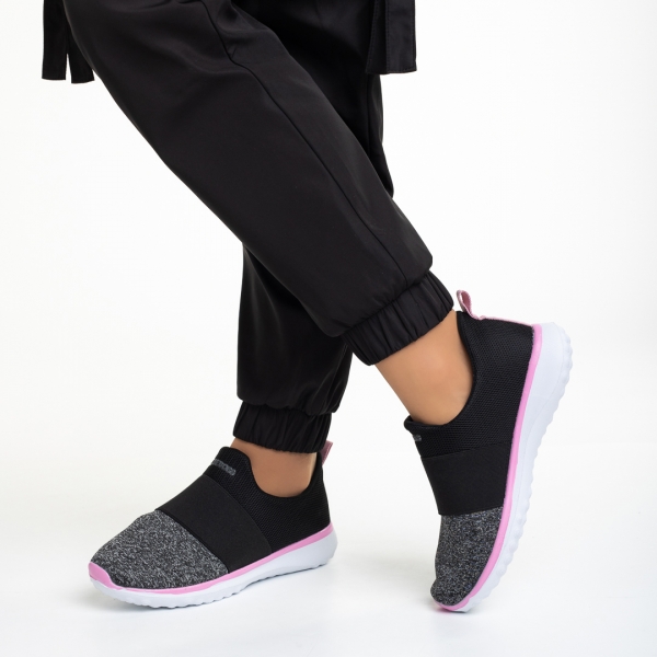 Pantofi sport dama negri cu gri din material textil Sisto, 4 - Kalapod.net