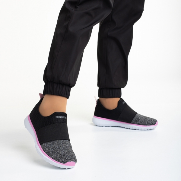Pantofi sport dama negri cu gri din material textil Sisto, 3 - Kalapod.net