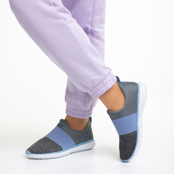 Pantofi sport dama gri cu albastru din material textil Sisto, 3 - Kalapod.net