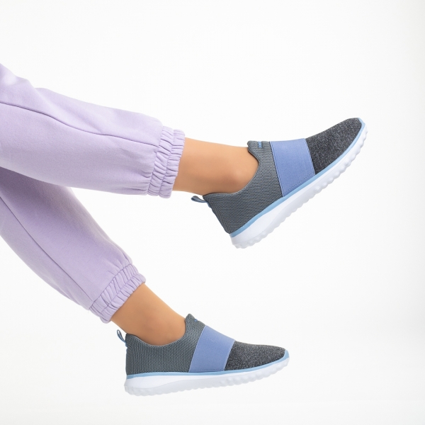 Pantofi sport dama gri cu albastru din material textil Sisto, 6 - Kalapod.net