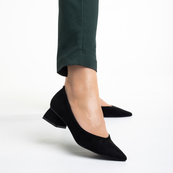 Pantofi dama negri din material textil cu toc Ziva, 6 - Kalapod.net
