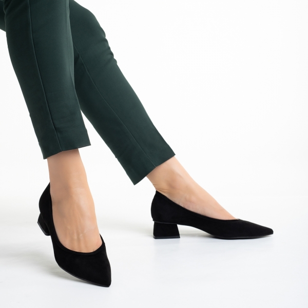 Pantofi dama negri din material textil cu toc Ziva, 4 - Kalapod.net