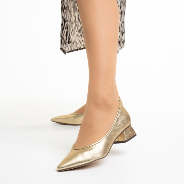 Pantofi dama aurii din material textil cu toc Ziva, 3 - Kalapod.net