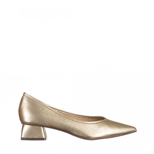 Pantofi dama aurii din material textil cu toc Ziva, 2 - Kalapod.net