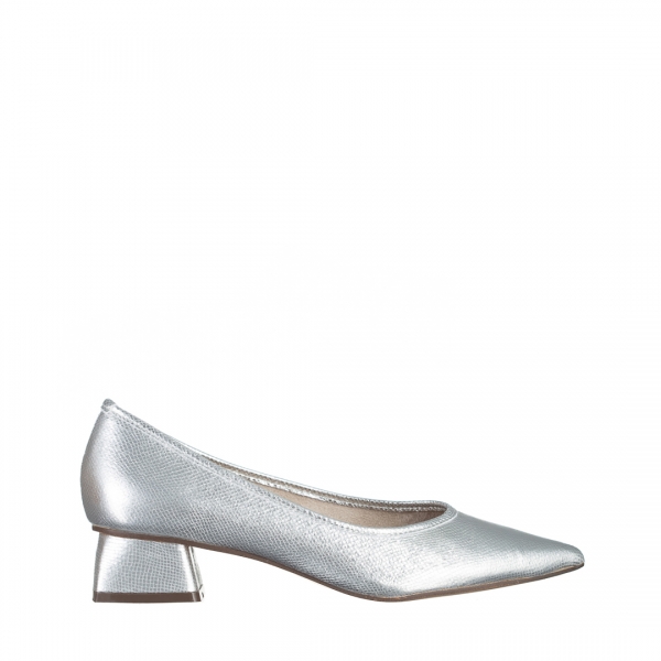 Pantofi dama argintii din material textil cu toc Ziva, 2 - Kalapod.net