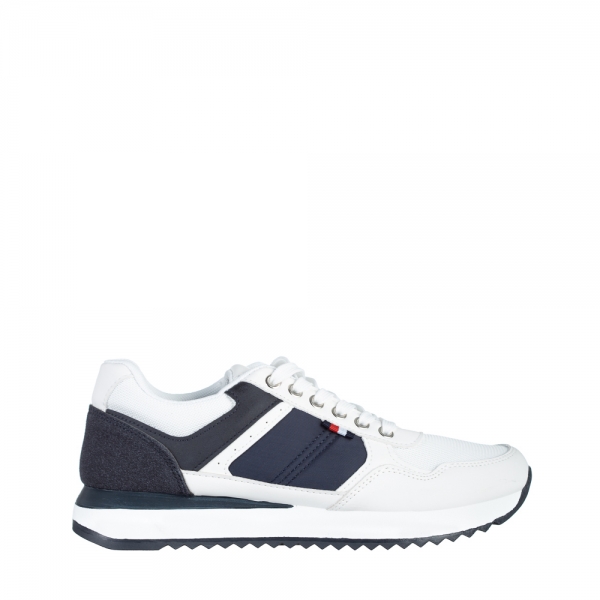 Pantofi sport barbati albi cu albastru din piele ecologica Ademaro, 2 - Kalapod.net