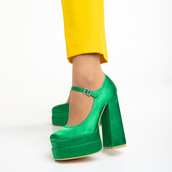 Pantofi dama verzi din material textil cu toc Caira - Kalapod.net