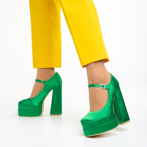 Pantofi dama verzi din material textil cu toc Caira, 3 - Kalapod.net
