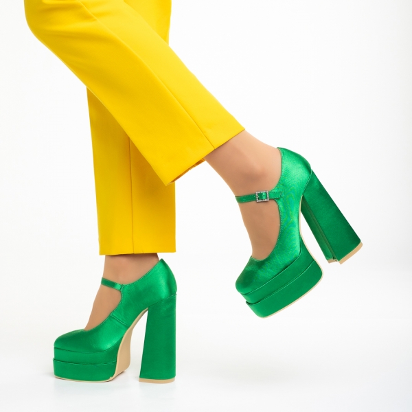 Pantofi dama verzi din material textil cu toc Caira, 4 - Kalapod.net