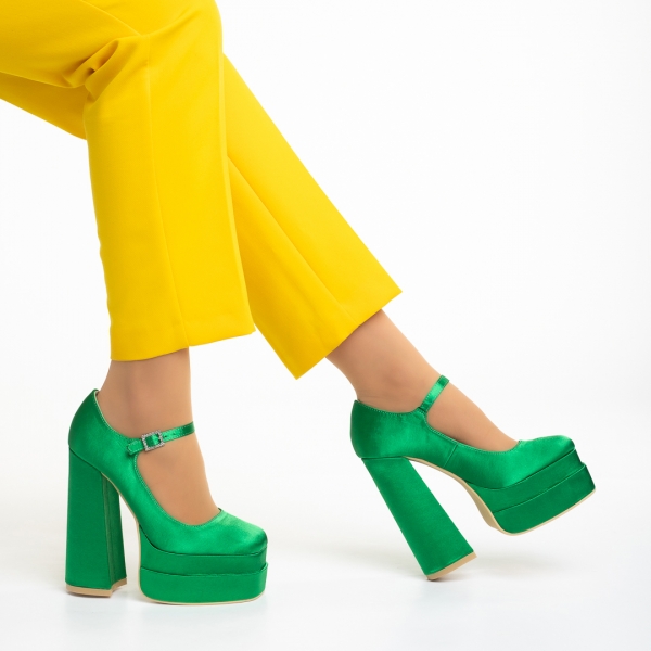 Pantofi dama verzi din material textil cu toc Caira, 5 - Kalapod.net